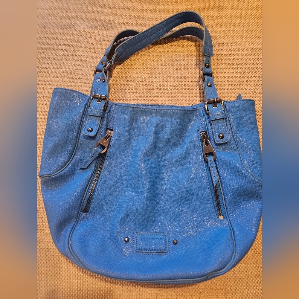 Nine West Blue Textured Shoulder Bag | Double Zip Pocket Tote - Picture 2 of 7